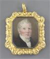 English School c.1830 Miniature portrait of Edward Henderson died 17th May 1833 1.5 x 1.25in. engraved gold frame                      