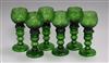 A set of six green etched hock glasses height 18cm                                                                                     