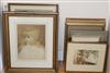 A group of assorted pictures and prints including a watercolour of a child, 29 x 22cm                                                  