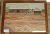 English School, watercolour, view of an African village, monogrammed 34 x 44cm                                                         