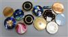 Twelve vintage Stratton powder compacts, including a blue enamelled flying ducks example with matching lipstick holder,                