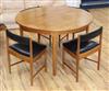 An H. McIntosh & Co Ltd circular extending dining table and four chairs, model 9533 table diameter 122cm closed                        