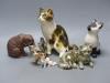 Two Winstanley ceramic cats, three others and a dog, tallest 23cm                                                                                                                                                           