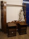 An oak four poster bed and a pair of bedside cabinets W.164cm and 46cm                                                                 