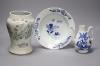 A 19th century Chinese blue and white bowl, together with a blue and white jug and a famille verte vase, largest 21cm                                                                                                       