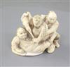 A Japanese ivory okimono netsuke of three Samurai warriors fighting, width 5.6cm                                                       