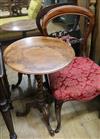 A Victorian burr walnut circular topped wine table and a Victorian mahogany dining chair W.48cm                                        