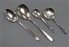 A Georg Jensen sterling silver spoon, two 1920's Danish white metal spoons and a Swedish white metal spoon.                            