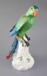 A large Meissen model of a colourful parrot, late 19th century, 41cm high                                                              