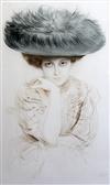 Paul Cesar Helleu (1859-1927) Portrait of a lady wearing an elaborate hat 23.5 x 14.75in.                                              