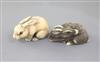 Two Japanese ivory netsuke of a hare and a recumbent deer, 18th/19th century, 4.9cm                                                    