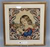 A Victorian framed petit point of a girl with a cat Excl. frame 32 x 31cm                                                              