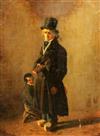 Attributed to Gustave Courbet (1819-1877) Portrait of a standing gentleman, a boy at his feet, 13 x 10in. unframed                     