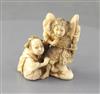 A Japanese ivory netsuke of a Samurai and a priest, signed Shunkosai, 19th century, 4.4cm                                              