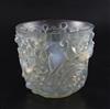 A Rene Lalique 'Avallon' opalescent glass vase, No. 986, H. 14.2cm, cracked, rim chip                                                  