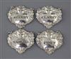 A set of four George III silver wine labels by Charles Rawlings, 56mm.                                                                 