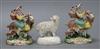 Two Staffordshire pottery figures of the tailor's wife and a figure of a sheep Tallest measures 13cm                                   