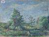 R.Collett, oil on board, View of a graveyard, signed, 36 x 46cm. unframed.                                                             