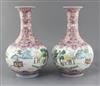 A pair of Chinese famille rose bottle vases, Republic period, height 36.5cm                                                            