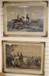 Giles after Herring, pair of colour lithographs, J.F Herring's Senior Fox Hunting, The Run and The Meet, 70 x 94cm                     