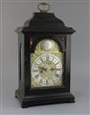 John Rowe, London (1714-1727). A George I ebonised pearwood hour repeating bracket clock, height 16in.                                 