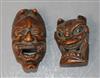 A Japanese Meiji carved wood Noh mask netsuke of Hannya and another similar                                                            
