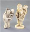 Two small Japanese ivory okimono of a mother and child, 19th century, one signed Yu Masatoshi, height 6.4 and 7.9cm                    