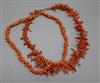 Two coral necklaces with 9ct clasps,                                                                                                   