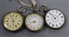 Three early 20th century fob watches including two 935 white metal.                                                                    