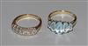 A modern 9ct gold and seven stone diamond ring and other 9ct gold and gem set ring.                                                    