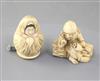 Two Japanese ivory netsukes of a seated woman, Meiji period,                                                                           