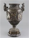 A 19th century French bronze urn, height 17in.                                                                                         