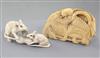 A Japanese ivory okimono of rats and an ivory netsuke of rats on a mat, 19th/early 20th century, 7 and 8cm long                        