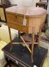 A Georgian design banded satinwood octagonal sewing table, width 49cm, depth 36cm, height 77cm                                                                                                                              