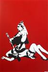 After Banksy, Queen Vic, screen print, unsigned, 26.5 x 19in.                                                                          