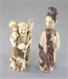 A Japanese ivory figure of a gourd seller and a Chinese ivory figural snuff bottle, late 19th/early 20th century, 7.5 and 9.5cm (2)    