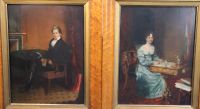 John Partridge (1790-1872) Full length portraits of a husband and wife, each seated in a drawing room 19 x 14in.                       