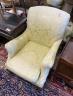 A George I design upholstered armchair on carved cabriole legs, width 79cm, depth 84cm, height 94cm                                                                                                                         