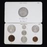 A George V specimen set of nine coins, 1933, fourth coinage, comprising Crown, (S4036), lightly toned, near EF, halfcrown, florin, sixpence and threepence, cleaned otherwise good EF/UNC, shilling, cleaned good VF/EF, pen