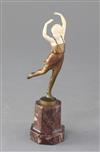 An Art Deco ivory and cold patinated bronze figure of a dancing girl, height 7in.                                                      