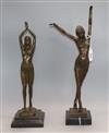 Two Art Deco style bronzes of dancers, one signed Chiparus, tallest 49cm                                                               