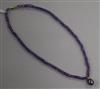 A single strand facetted amethyst bead necklace with Tahitian cultured pearl drop and 9ct gold clasp, approx. 38cm.                    