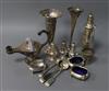 A silver 'Aladdin's lamp' table lighter, Birmingham 1926, a silver tot and sundry items,                                               