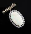 An early 20th century gold, white opal and white sapphire set oval pendant, with bar brooch attachment,                                