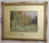 Thomas Henry Hunn (1857-1928), watercolour, House and garden, signed, 25 x 33cm                                                        