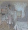 Bernard Dunstan RA (b.1920) 'Making the bed' 7 x 6.75in.                                                                               