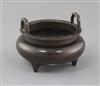 A Chinese bronze tripod censer, diameter 10cm                                                                                          