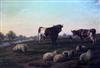 Charles Jones (1836-1892) Cattle and sheep in a river landscape 20 x 30in.                                                             