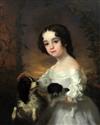 After Sir William Beechey (1753-1839) Portrait of a girl in a white gown holding two puppies 30 x 25in.                                