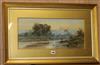 William Earp, watercolour, angler in a river landscape, signed, 22 x 51cm                                                              